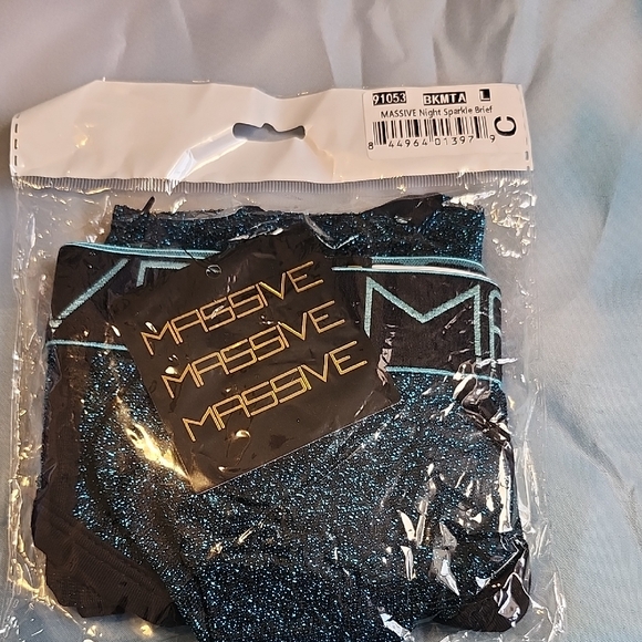 91053 Andrew Christian Massive Night Sparkle Black and Blue Briefs Rare - Picture 6 of 6